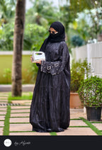 Black Organza Designer Wear Stone Work Embroidery Abaya