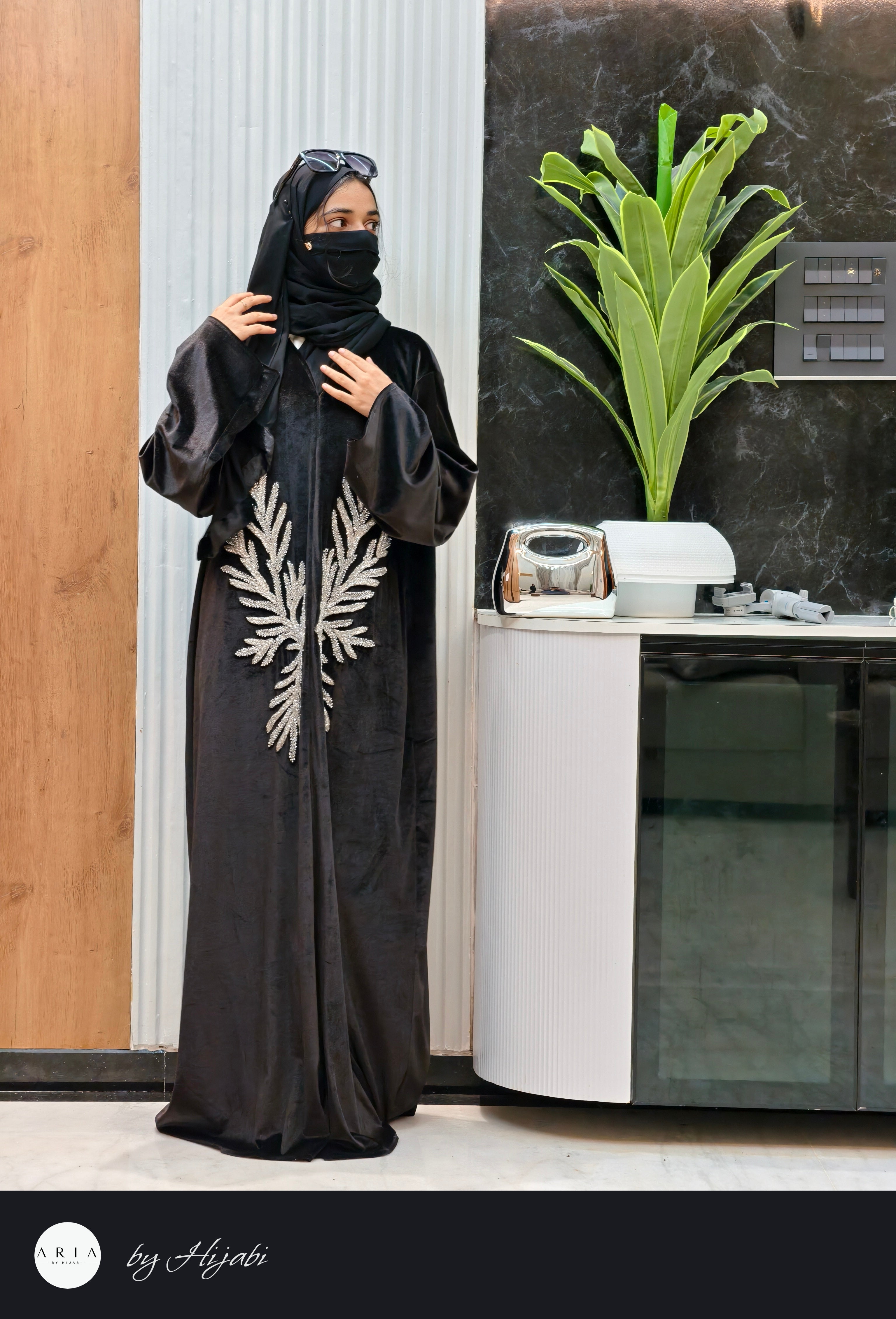 Velvet Stone Work Abaya – Luxury Designer Elegance