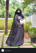 Black Organza Designer Wear Stone Work Embroidery Abaya