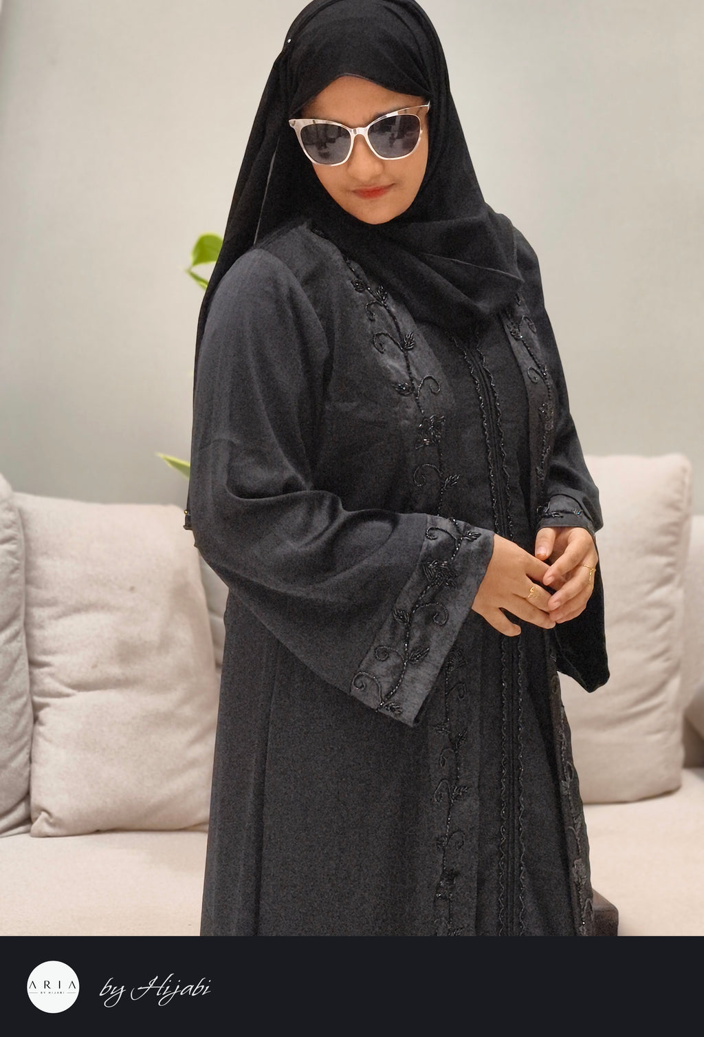 Black Designer Wear Stone Work Embroidery Abaya