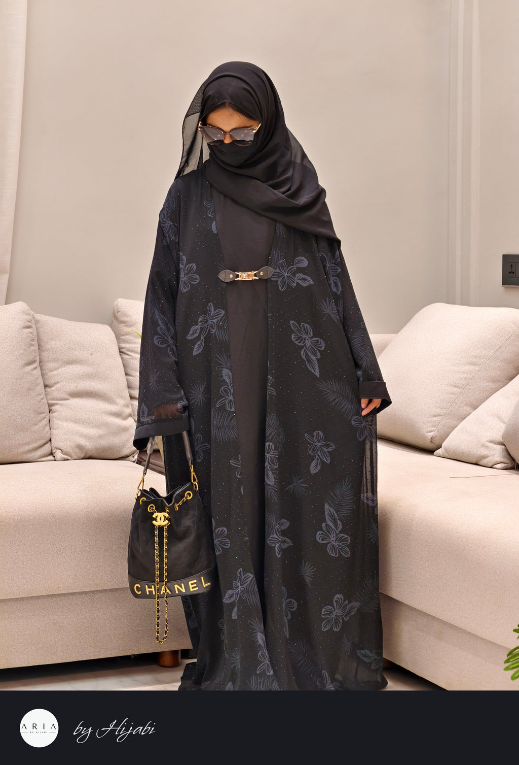 Self-Printed Floral Netted Designer Abaya