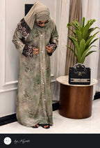 Modern Pista Green Floral Printed Abaya
