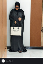 Round Lapel Stonework Abaya – Luxury in Every Detail