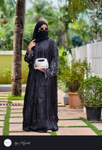 Black Organza Designer Wear Stone Work Embroidery Abaya
