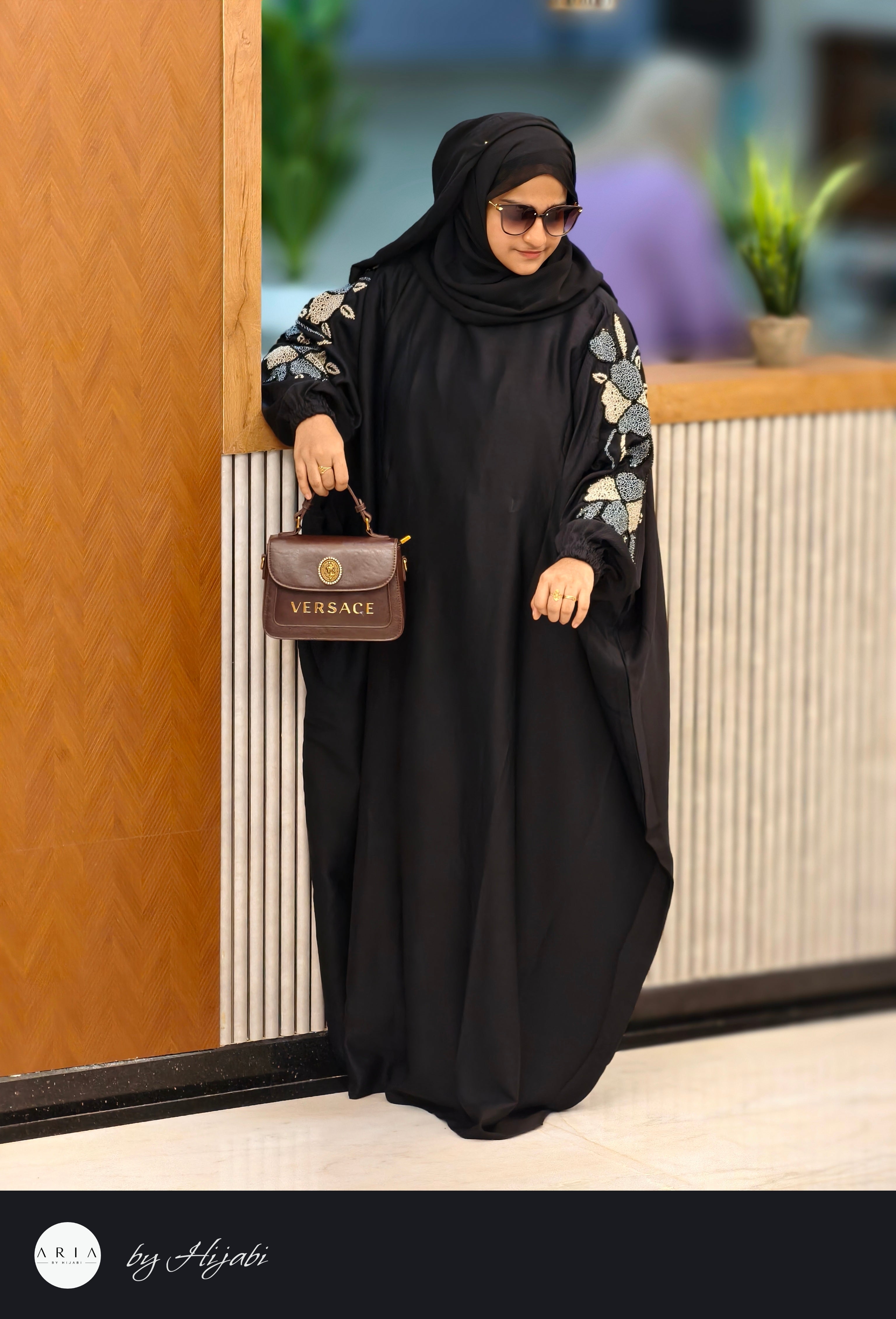 Luxury Corel Blue Stone Work Abaya