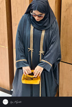 Bridal Gold Stripes Stonework Abaya