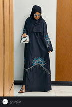 Black Designer Abaya with Cobalt Blue Stone Work