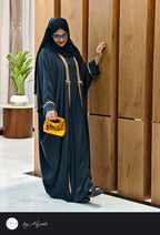 Bridal Gold Stripes Stonework Abaya