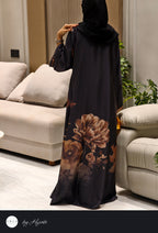 Black Floral Printed Abaya – Elegance in Every Detail