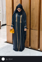 Bridal Gold Stripes Stonework Abaya