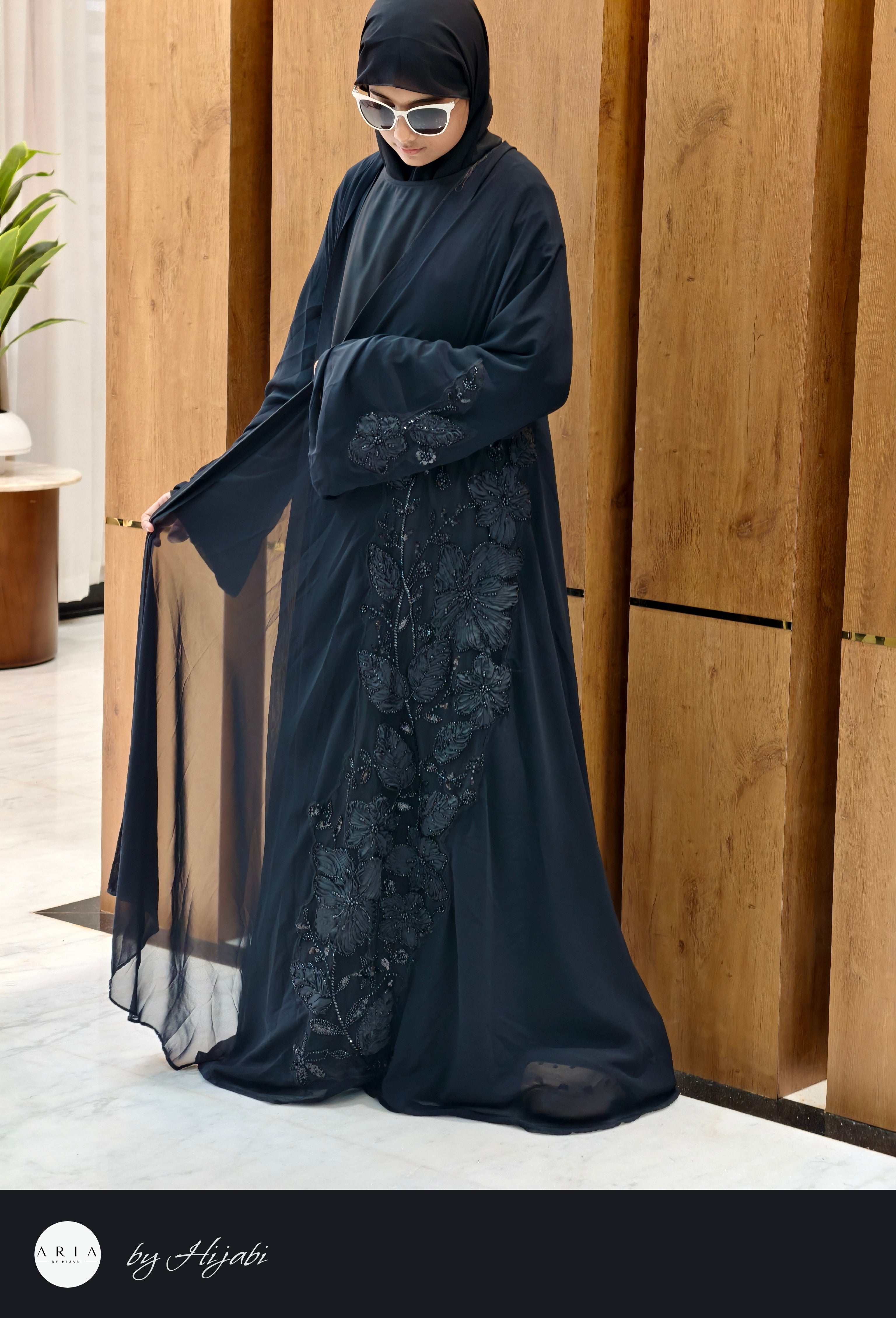 Bridal Floral Embroidery Work Abaya