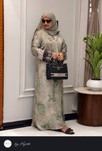 Modern Pista Green Floral Printed Abaya