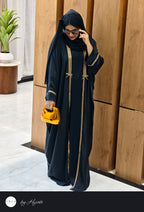 Bridal Gold Stripes Stonework Abaya