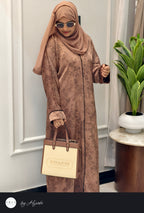Elegant Brown Floral Self-Printed Abaya – Classy