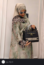Modern Pista Green Floral Printed Abaya