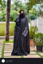 Black Organza Designer Wear Stone Work Embroidery Abaya